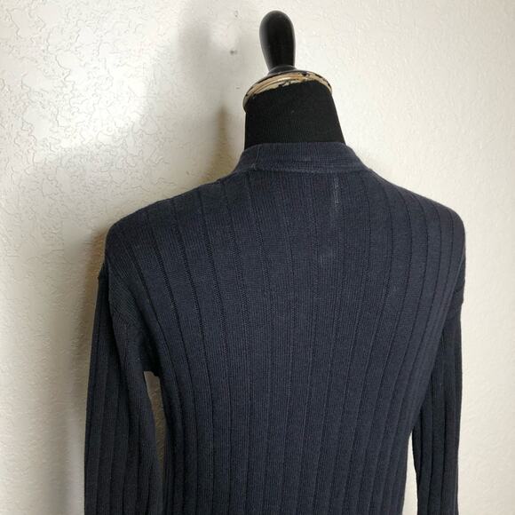 Free People dark blue ribbed linen blend long cardigan size Large - Picture 9 of 12